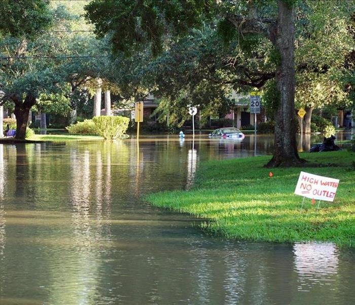flooded streets, warning sign