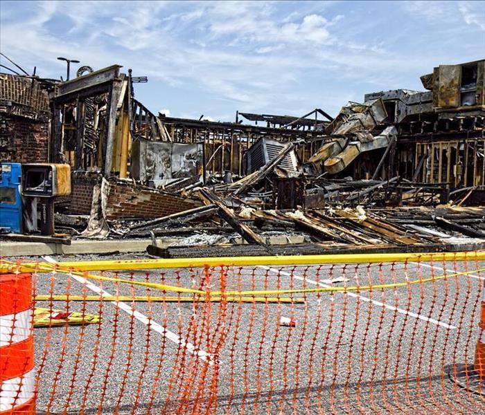 commercial building with fire damage.