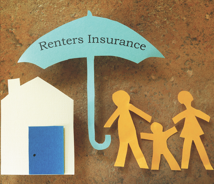 Paper cutout family with house under Renters Insurance umbrella
